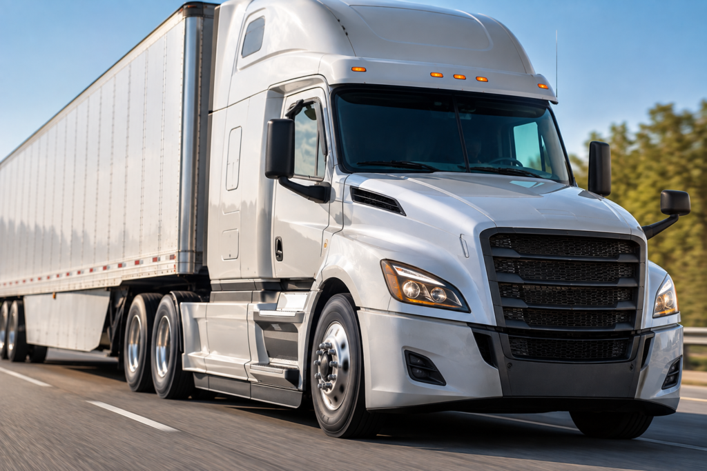 Commercial semi truck representing transportation manufacturing applications