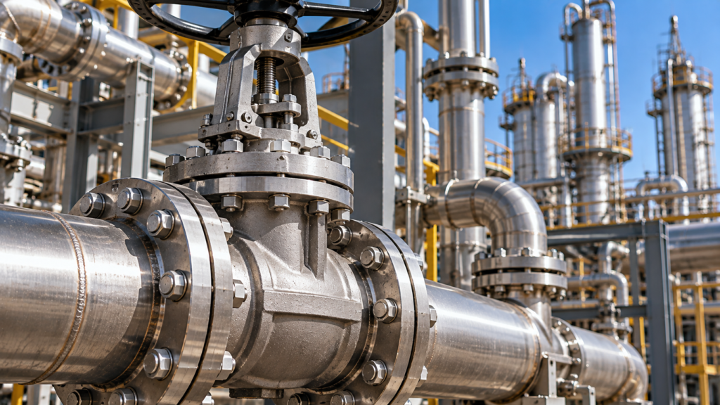 Industrial process valve with cast and forged components at a chemical processing facility