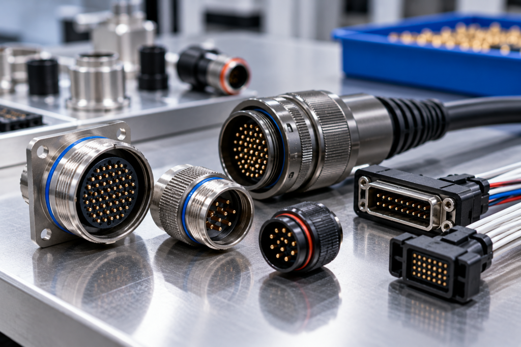 Custom circular and rectangular electrical connectors with multi-pin interconnect configurations