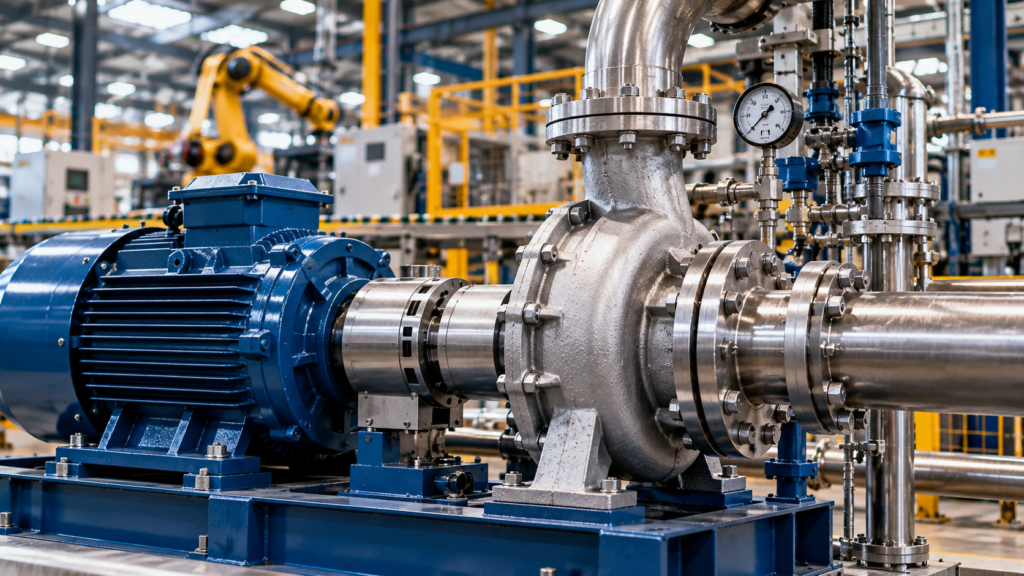 Industrial pump and motor system using cast and forged metal components
