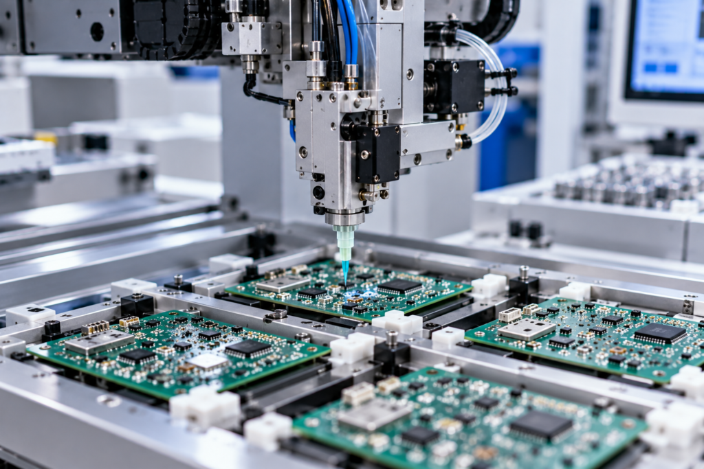Medical device electronics undergoing precision automated manufacturing in a clean production environment